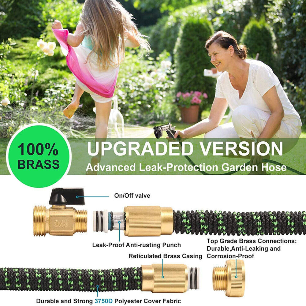 100ft Stronger Expandable Garden Hose Set 4-Layer Latex 10 Spray Nozzles Strong