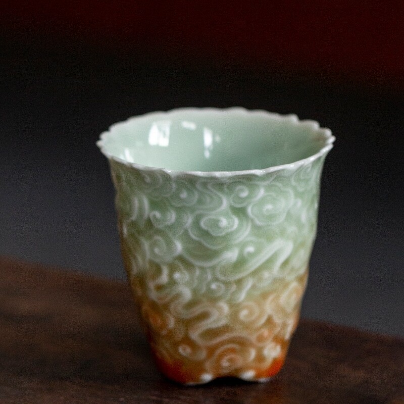 80ml Celadon Porcelain Relief Master Cup Handmade Creative Master Tea Cup China