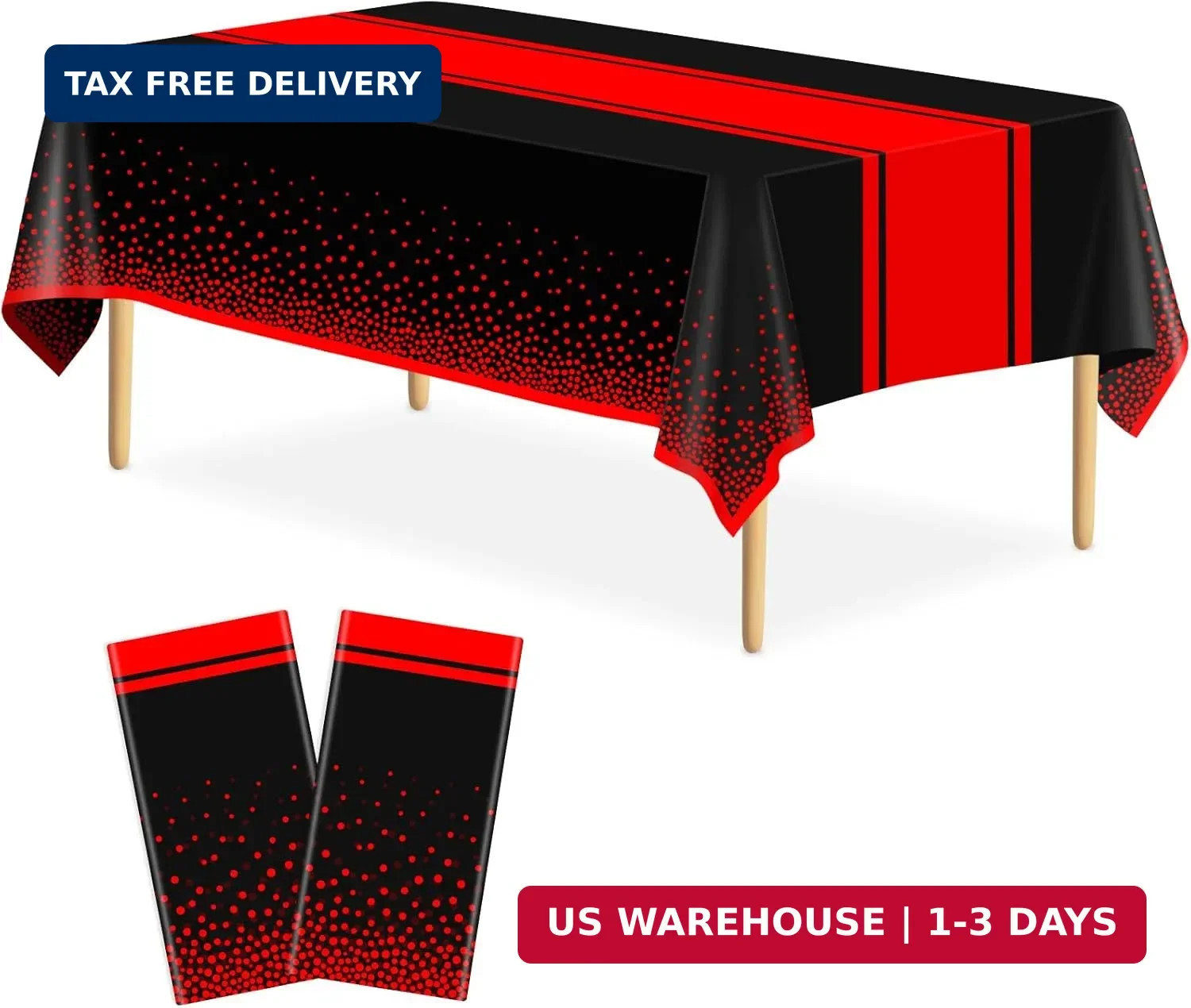 2 Pack Black and Red Tablecloth Party Decorations Plastic Black Tablecloth Print