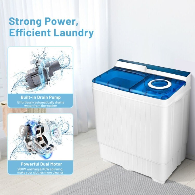 26 lbs Semi-automatic Twin Tub Washing Machine Portable With Built-in Drain Pump