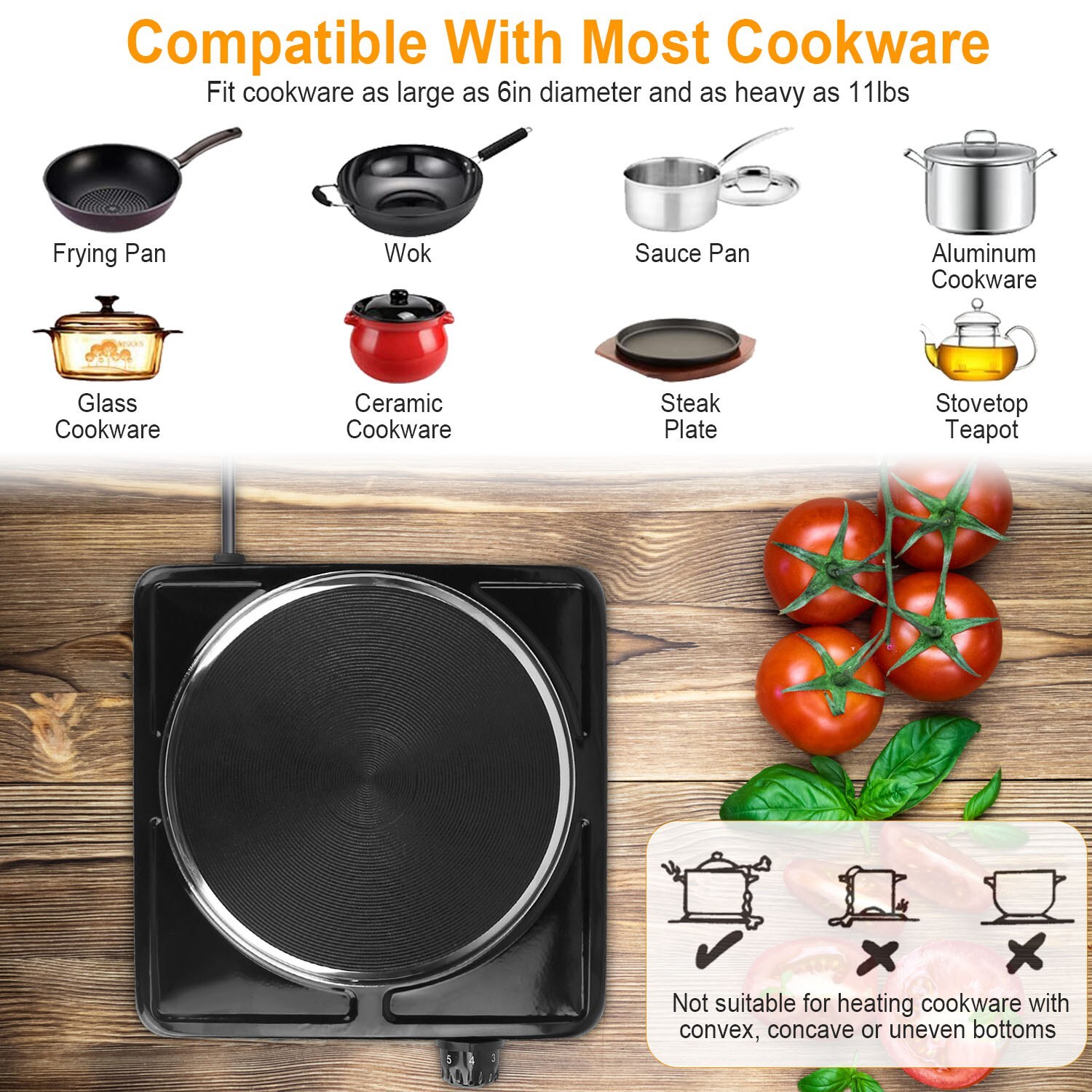 1500W Portable Electric Single Burner Heating Hot Plate Stove Non-Slip Hot Stove