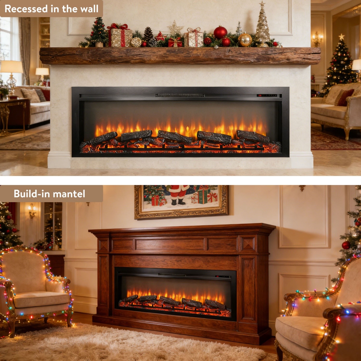 54″ Wall Recessed Electric Fireplace Touch Panel Heater w/ Remote & Timer 1500W