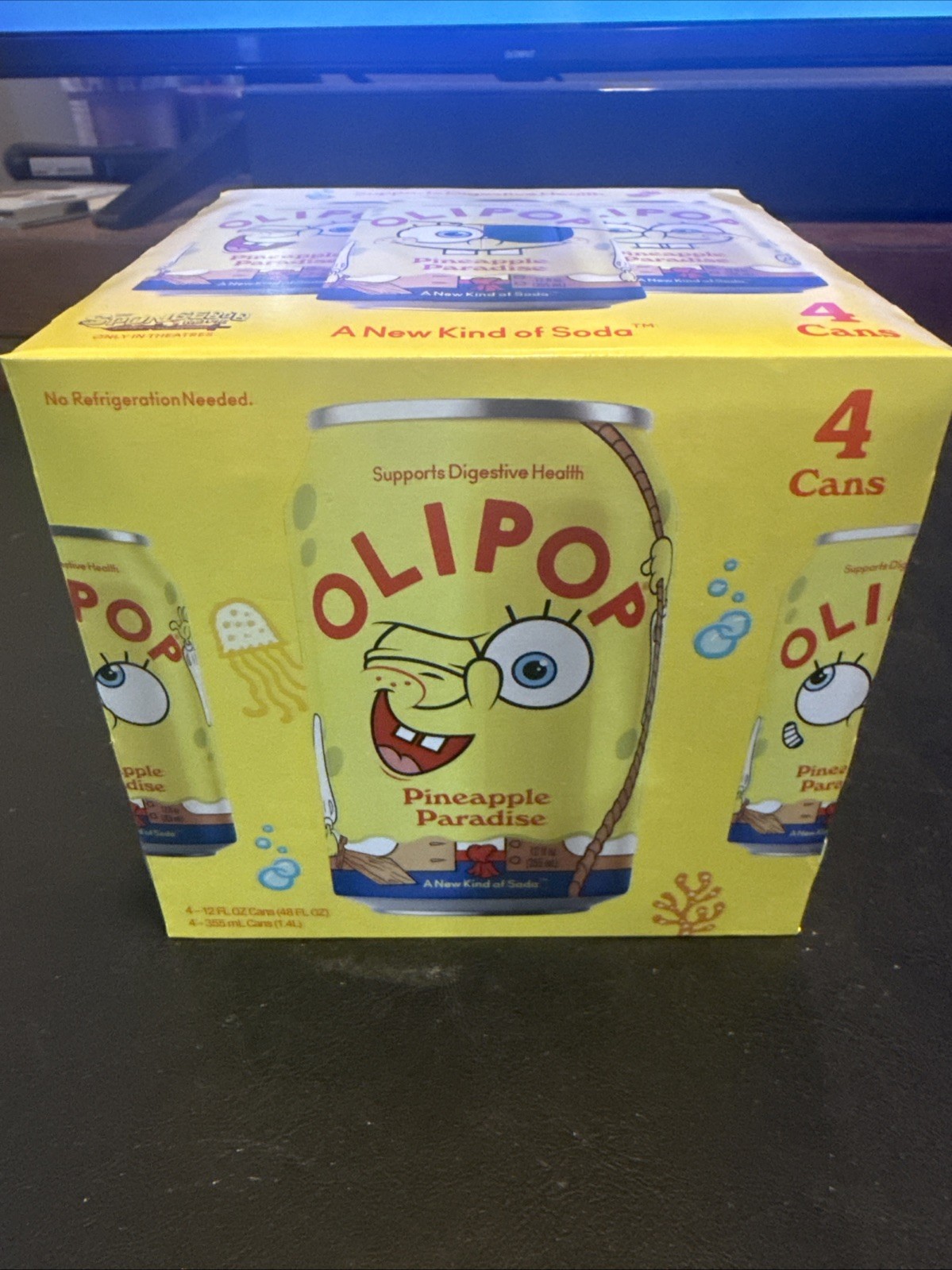 Lot Of 4 (16 CANS) OLIPOP Pineapple Paradise Sparkling Soda SpongeBob 4 Pk NEW
