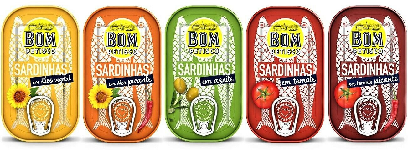 Canned Sardines 5 Varieties Pack Bom Petisco (5x 120g /5x 4.23oz) from Portugal