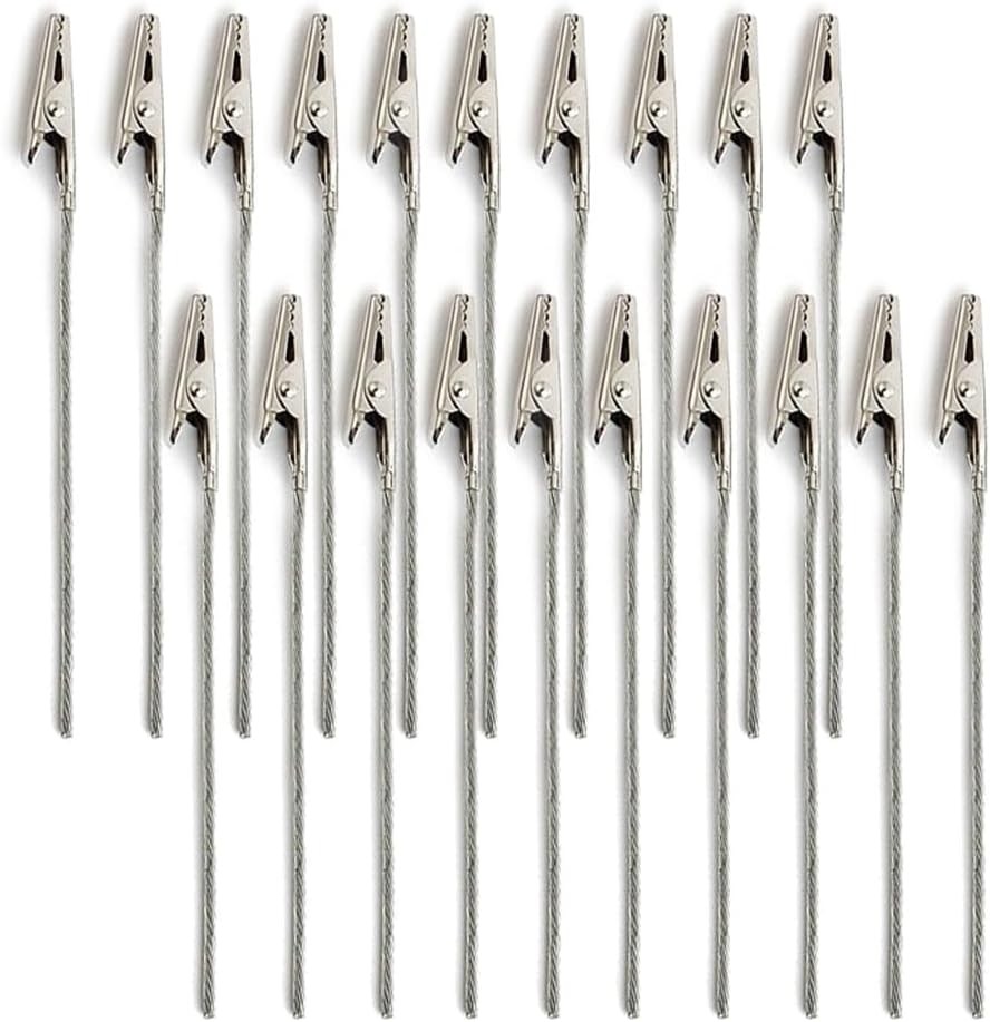 20 Pack Metal Wire Alligator Clamp, 4” Long-Tailed Iron Silver