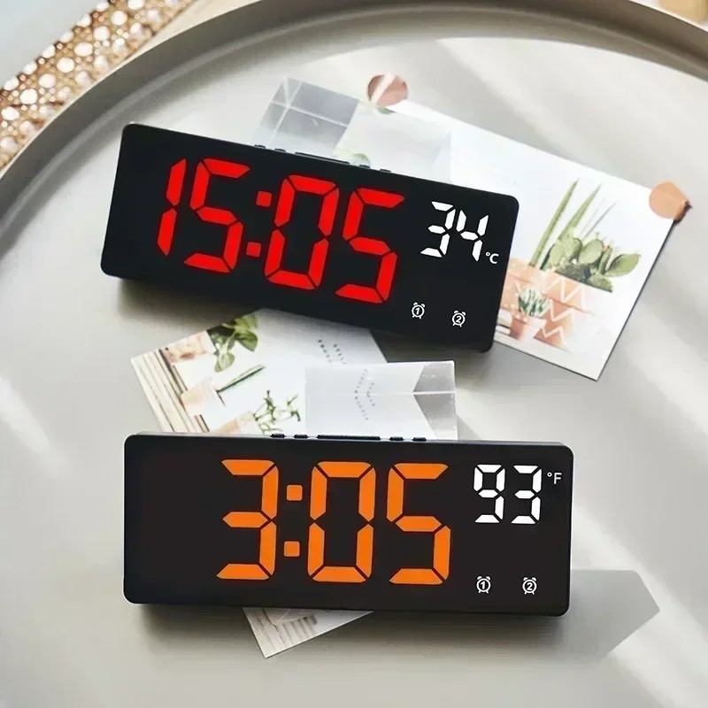 Large Digital Alarm Clock LED Temperature Voice Control Dual Alarm Snooze 12/24H