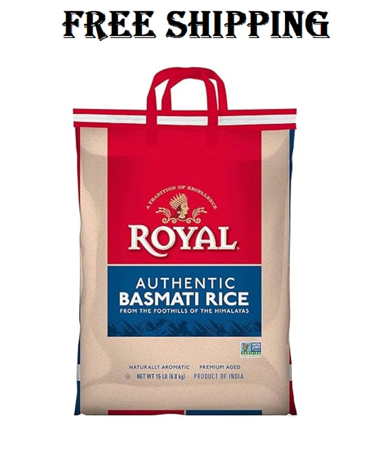 Royal Authentic Naturally Aged Long Grain Indian White Basmati Rice – 15 Lbs