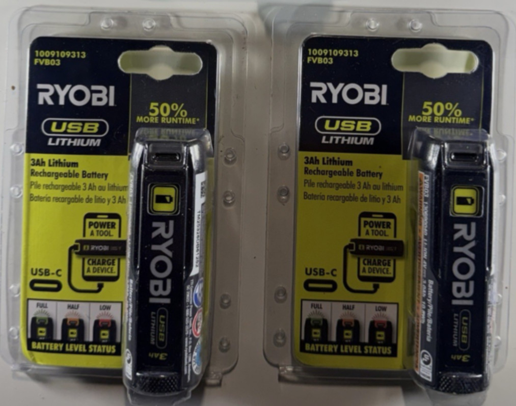 Ryobi USB Lithium 3.0 Ah Lithium-ion Rechargeable Batteries (Set of 2) Sealed!