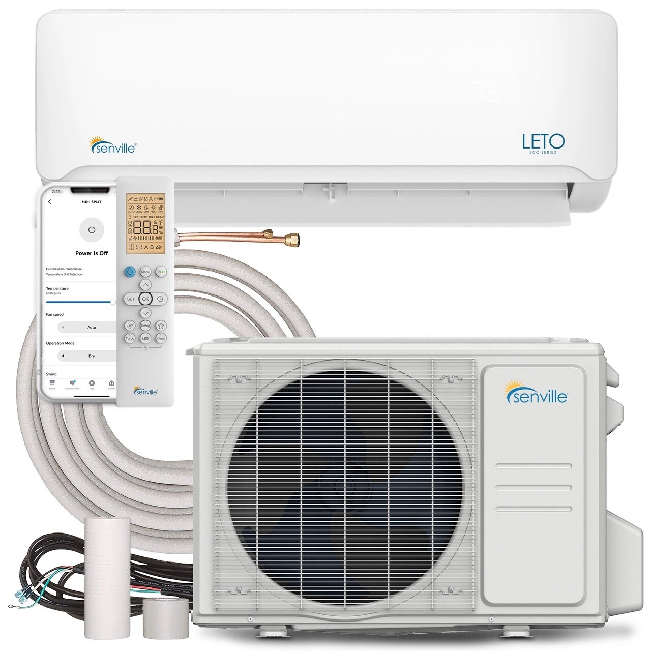 9000 BTU Mini Split Air Conditioner with Heat Pump Remote 208/230V