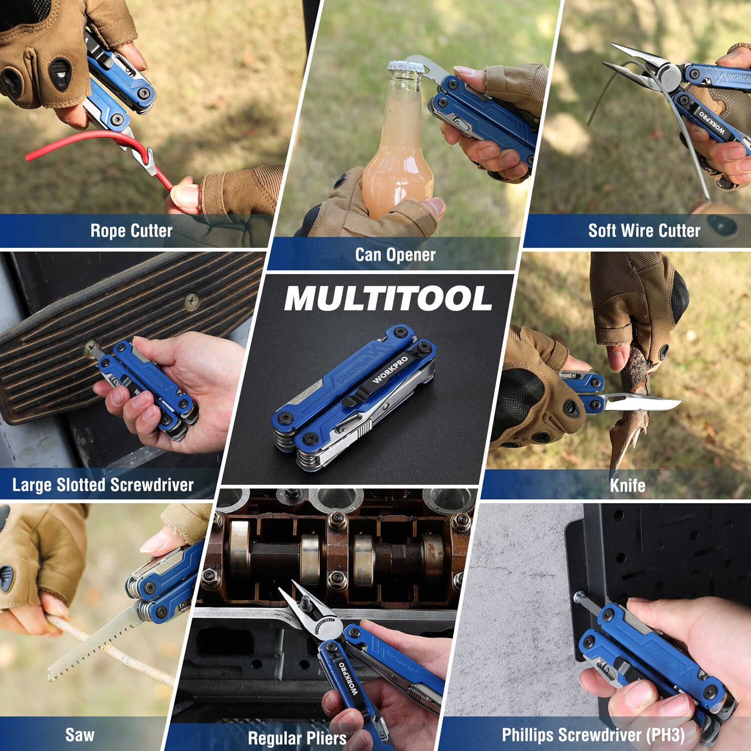 WORKPRO 18-in-1 Stainless Steel Multi Tool Plier with Pocket Knife EDC Multitool