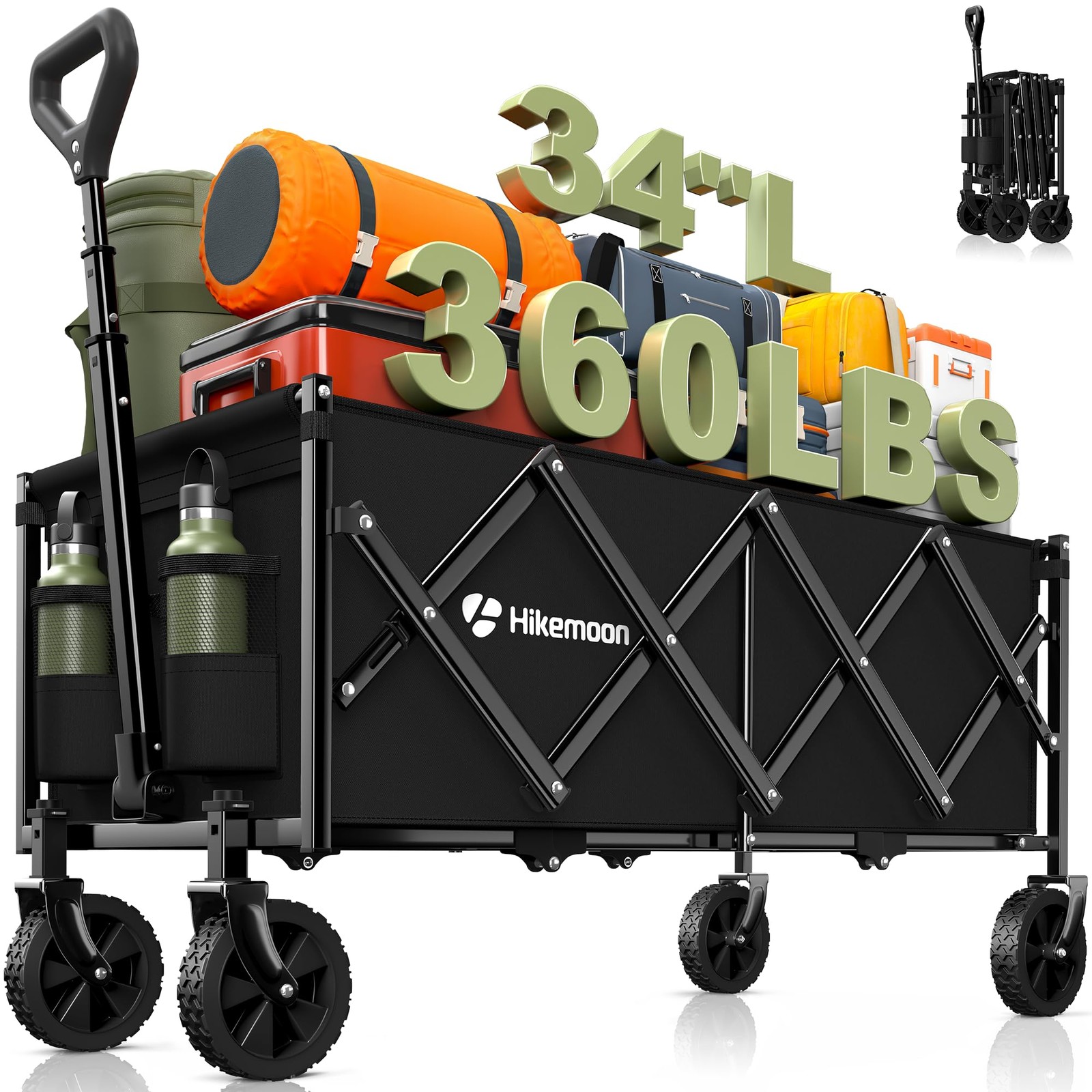 34” Extra Long Collapsible Wagons Carts Foldable, 360LBS Heavy Duty Folding …