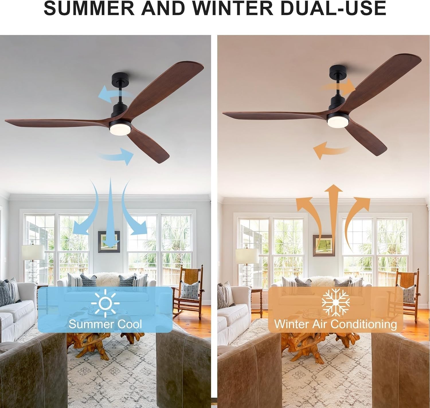 72‘’ Large Modern Ceiling Fan with Light and Remote, 6 Speed Reversible Quiet