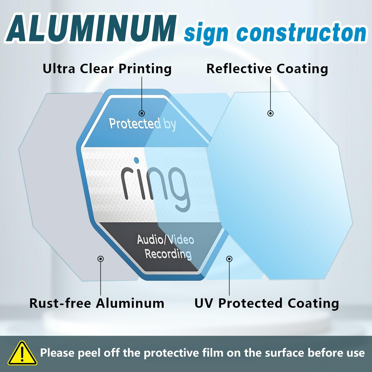 Reflective Security System Yard Sign with Stake, Aluminum