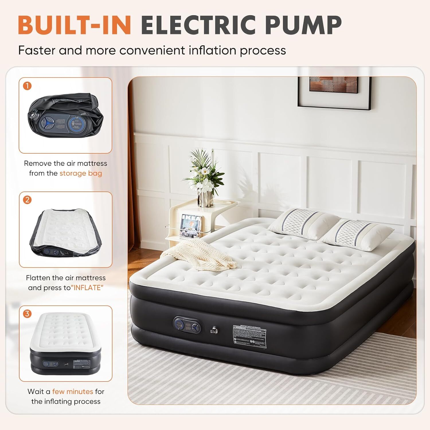 Twin Queen Air Blow Up 16″ 18″ Inflatable Mattress Airbed with Built-in Pump