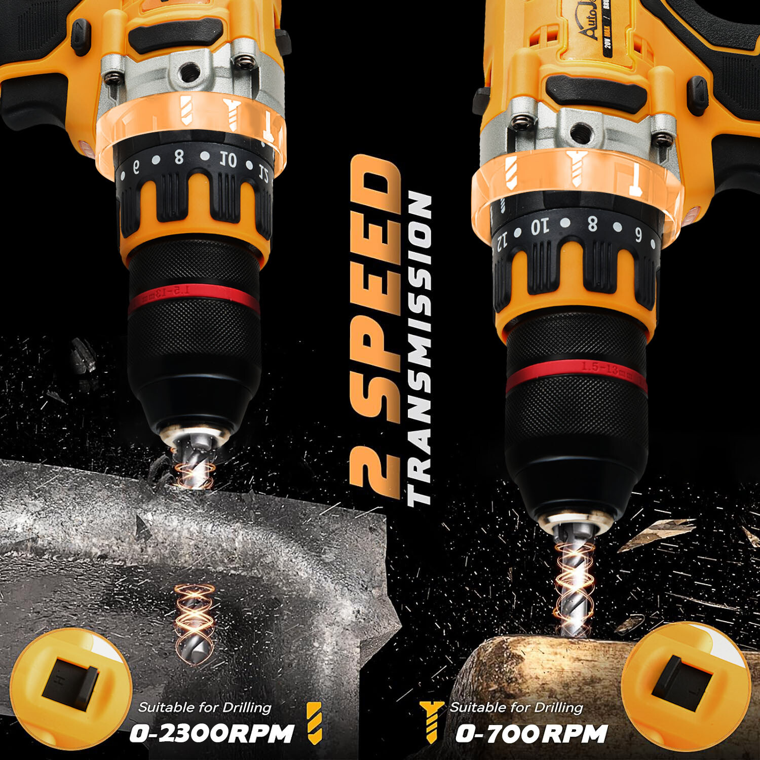 1/2″ Cordless Hammer Drill/Driver Brushless For DEWALT 20V MAX Battery 2-Speed