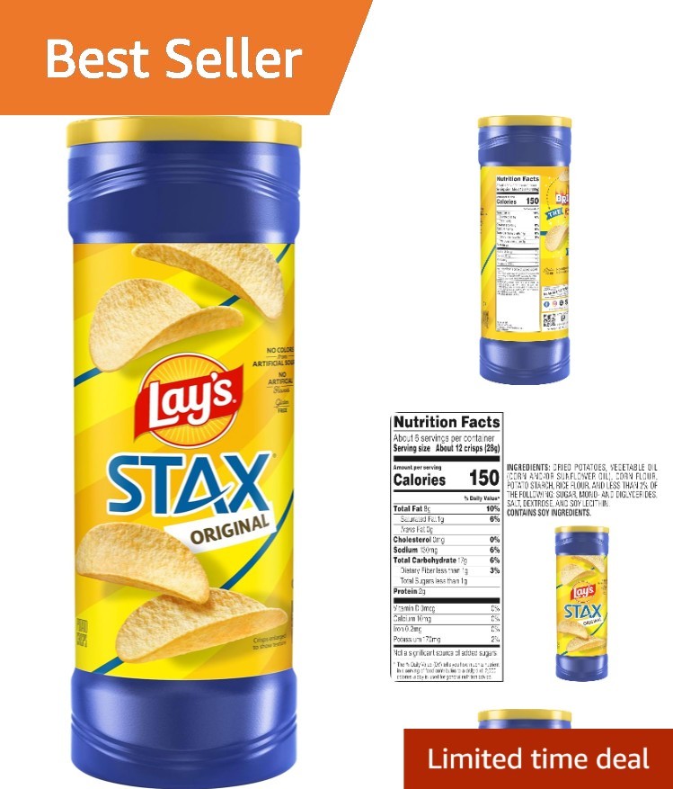 Snack Anytime with Lay’s Stax Crisps – 5.75 Oz Re-sealable Canister