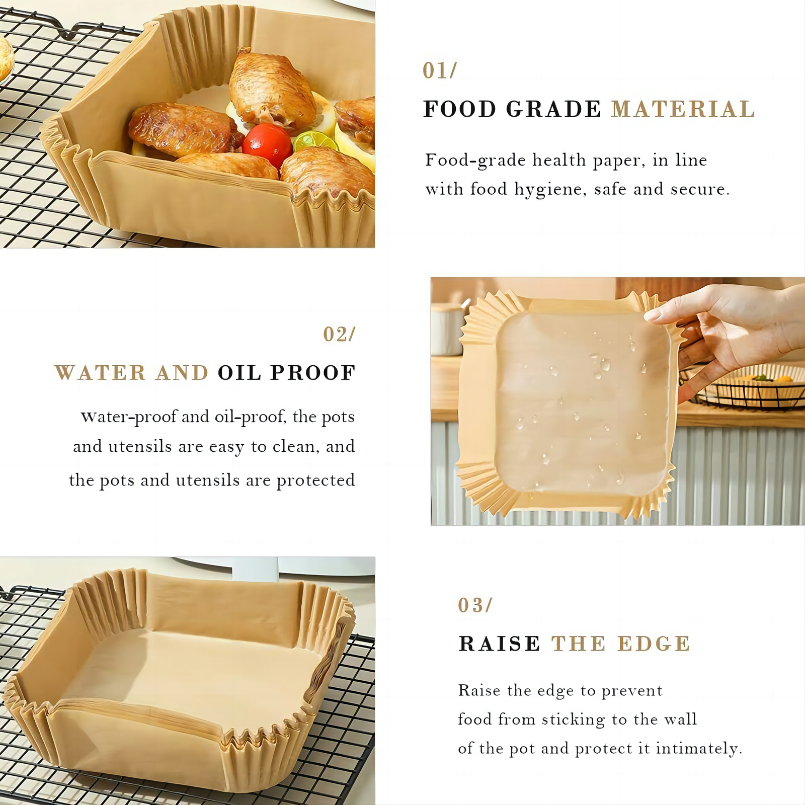 New Air Fryer Disposable Paper Liner Non-stick Baking Oil-proof Liners Square