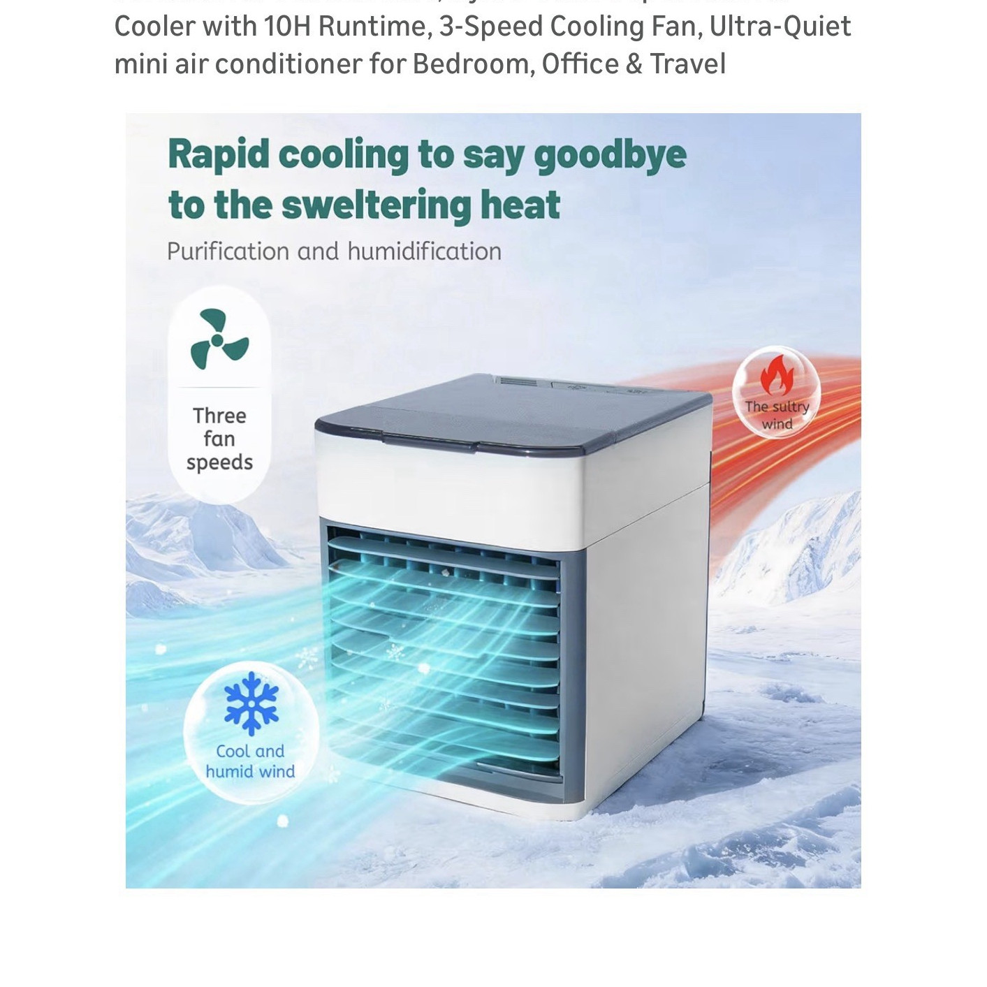 Hydro-Chill Portable Evaporative Cooler 3-Speed 10Hr Timer 31-40dB 11in