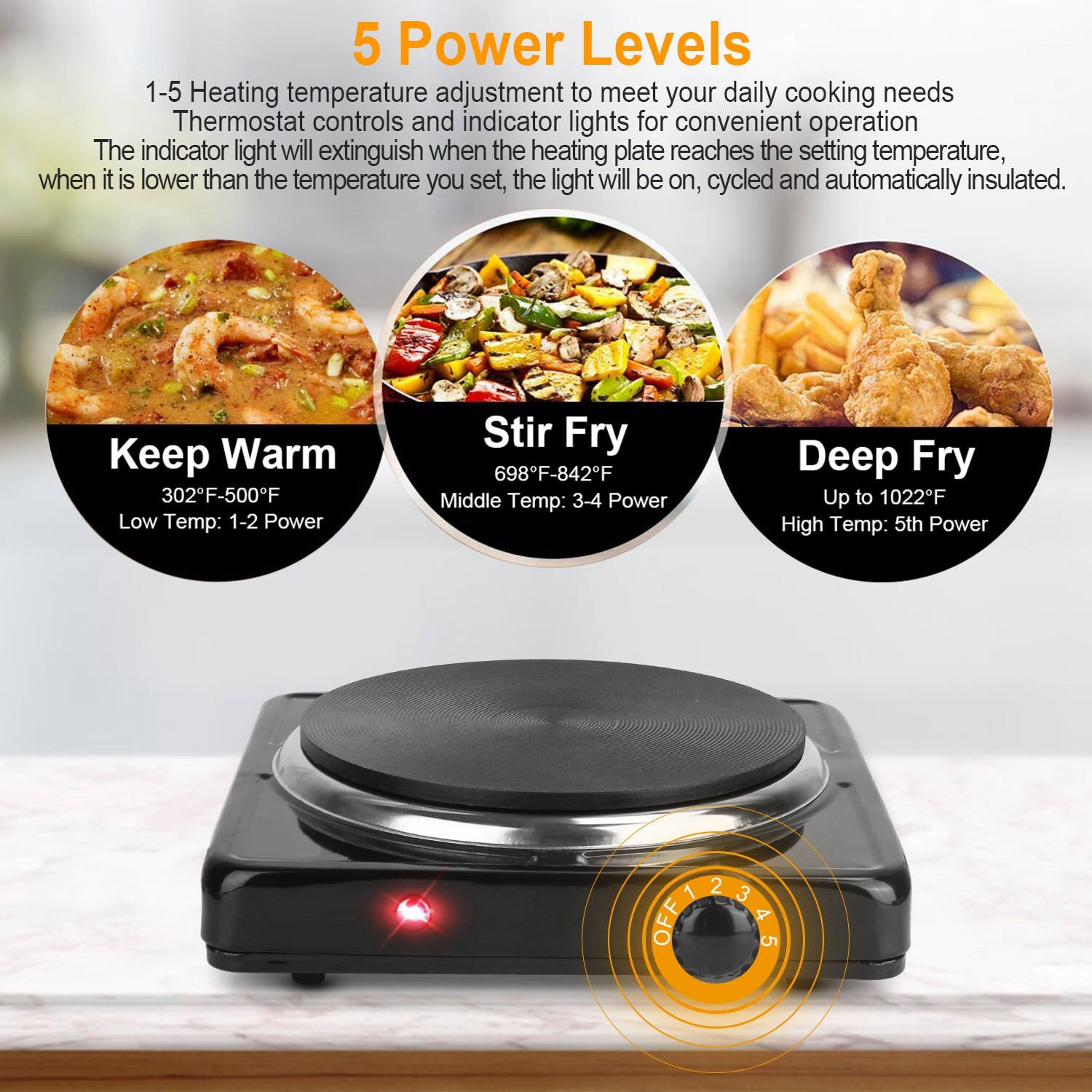 1500W Portable Electric Single Burner Heating Hot Plate Stove Non-Slip Hot Stove
