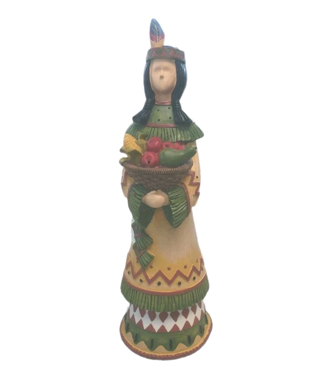 Native American Woman Thanksgiving Figurine Fruit Vegetable Basket 6″