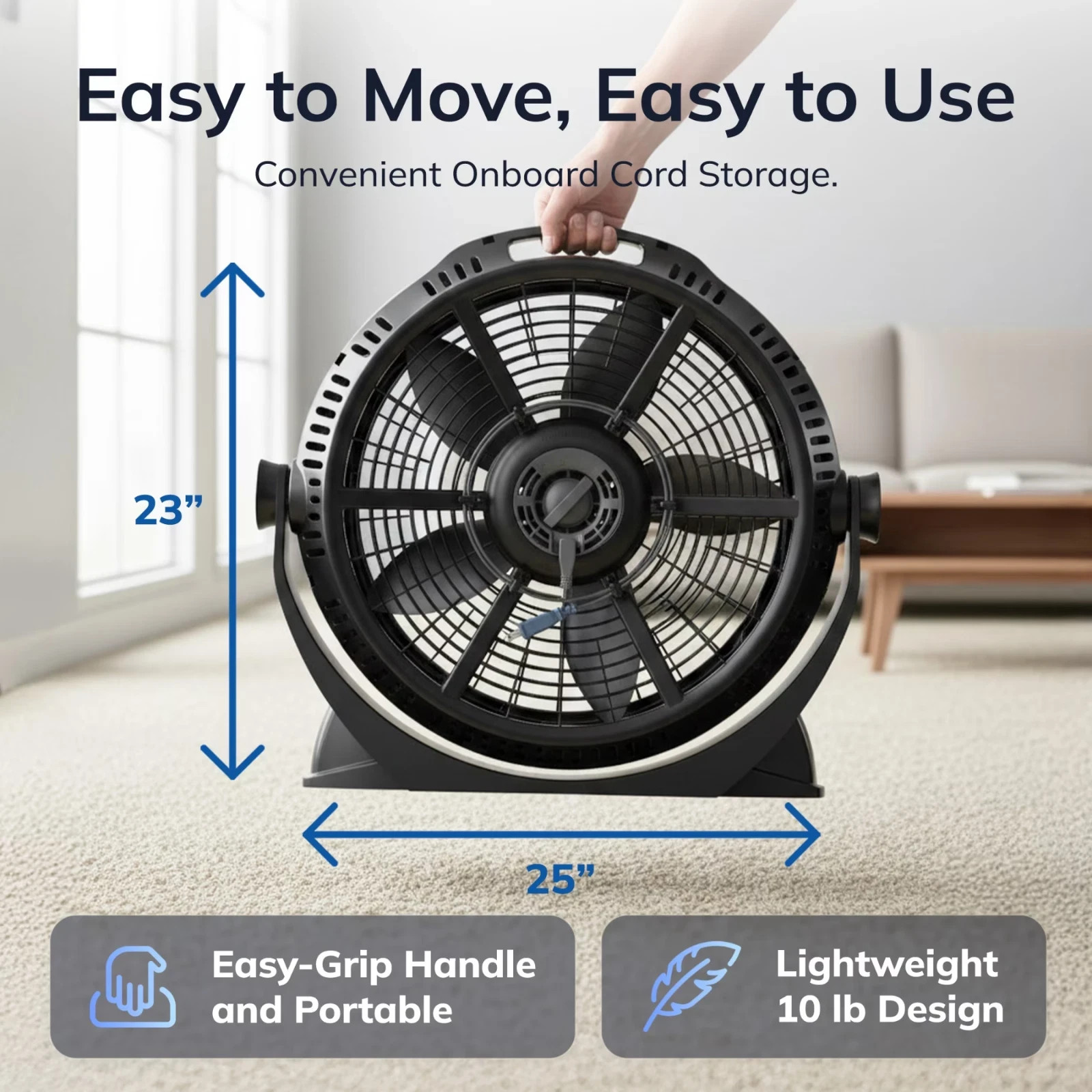 Lasko WindMachine 20″ Large Floor Fan, 3-Speed, Black, A20305