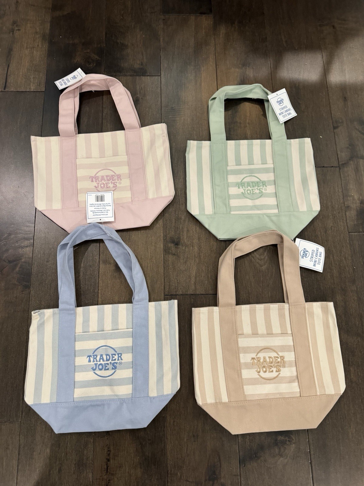 Trader Joe’s MINI PASTEL STRIPE CANVAS TOTE BAGS Set of 4 AUTHENTIC