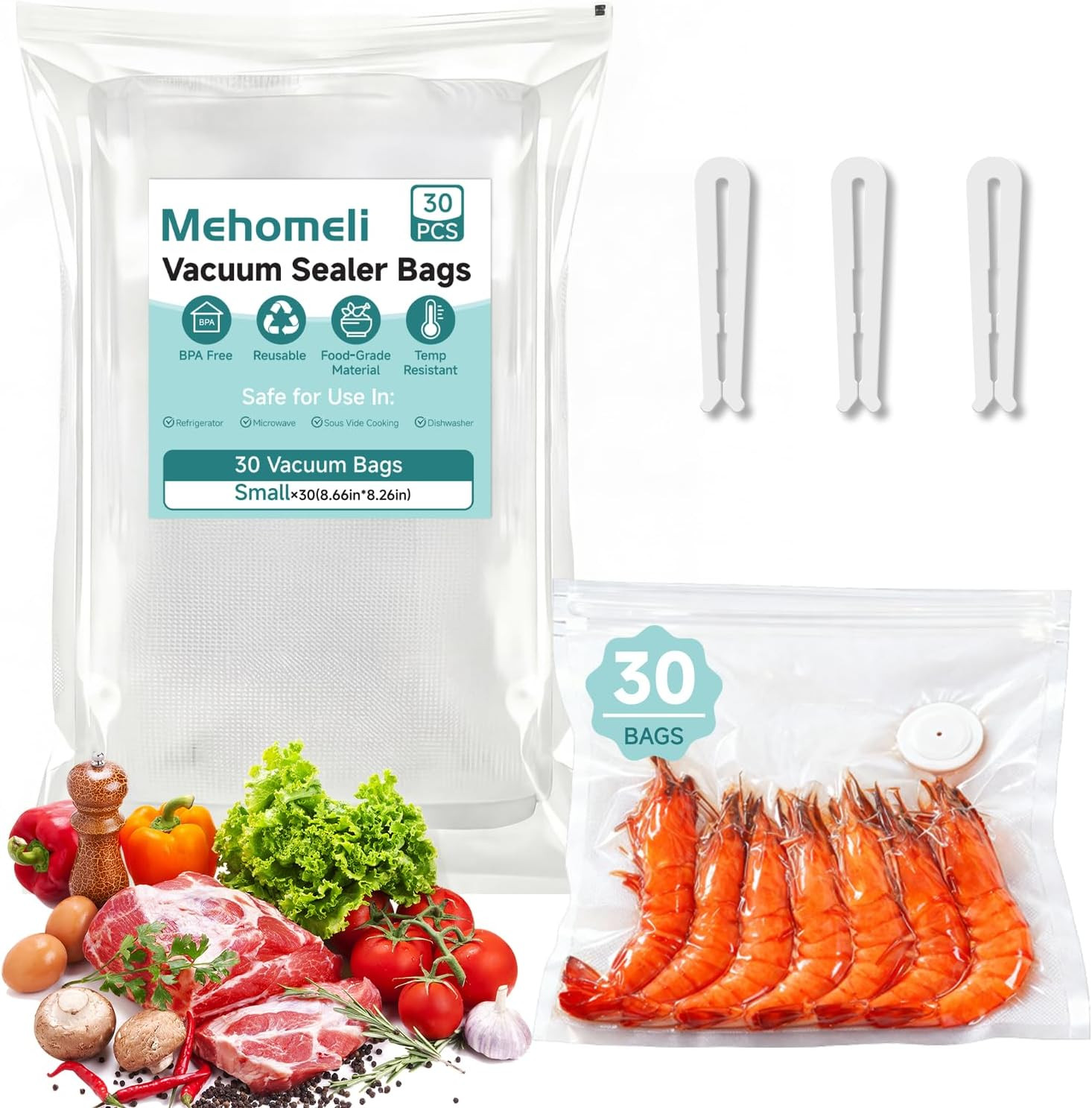 Reusable Vacuum Sealer Bags for Food – 30 Bpa-Free Small (8.66In × 8.26In) Food