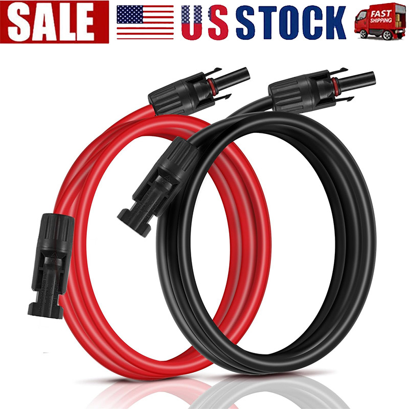 1 Pair Black+Red Solar Panel Extension Cable Wire Solar Connectors 10 AWG Gauge