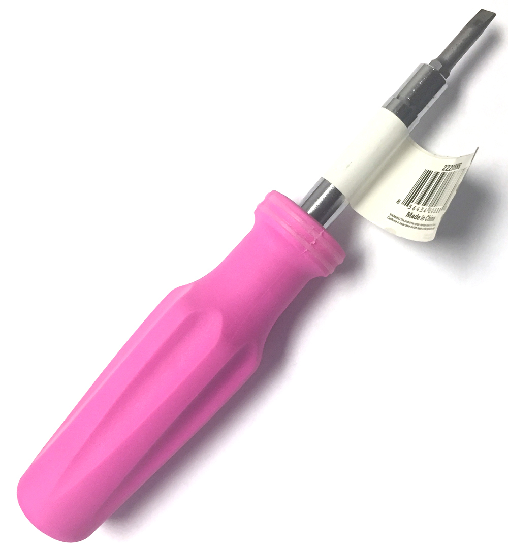 6-in-1 Flathead & Phillips Reversible Screwdriver PH1 PH2 Slotted 3/16″ 1/4″ PNK