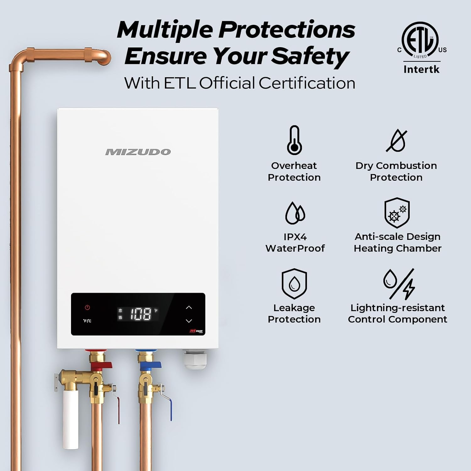 3500W Electric Tankless Water Heater Instant Hot Water Heater for Under Sink