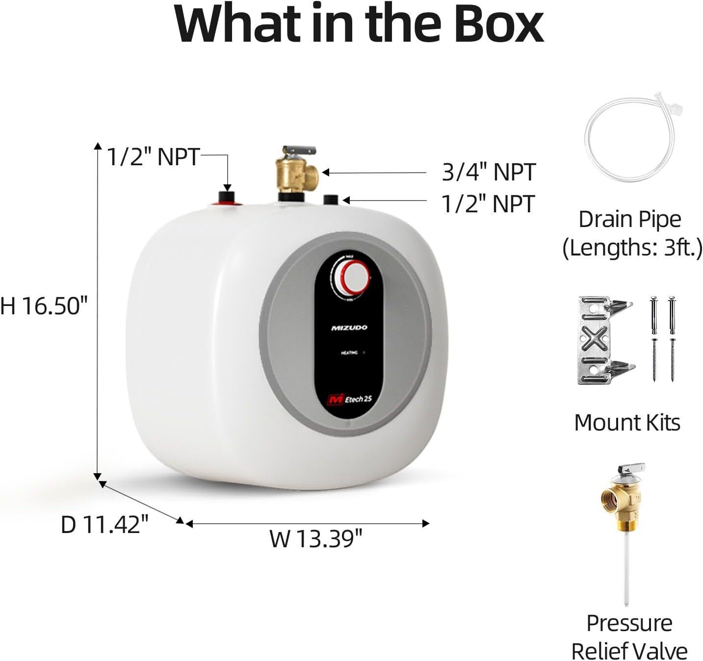 MIZUDO 8 Gallon Electric Mini Tank Water Heater 120V 1440W Under Sink Kitchen