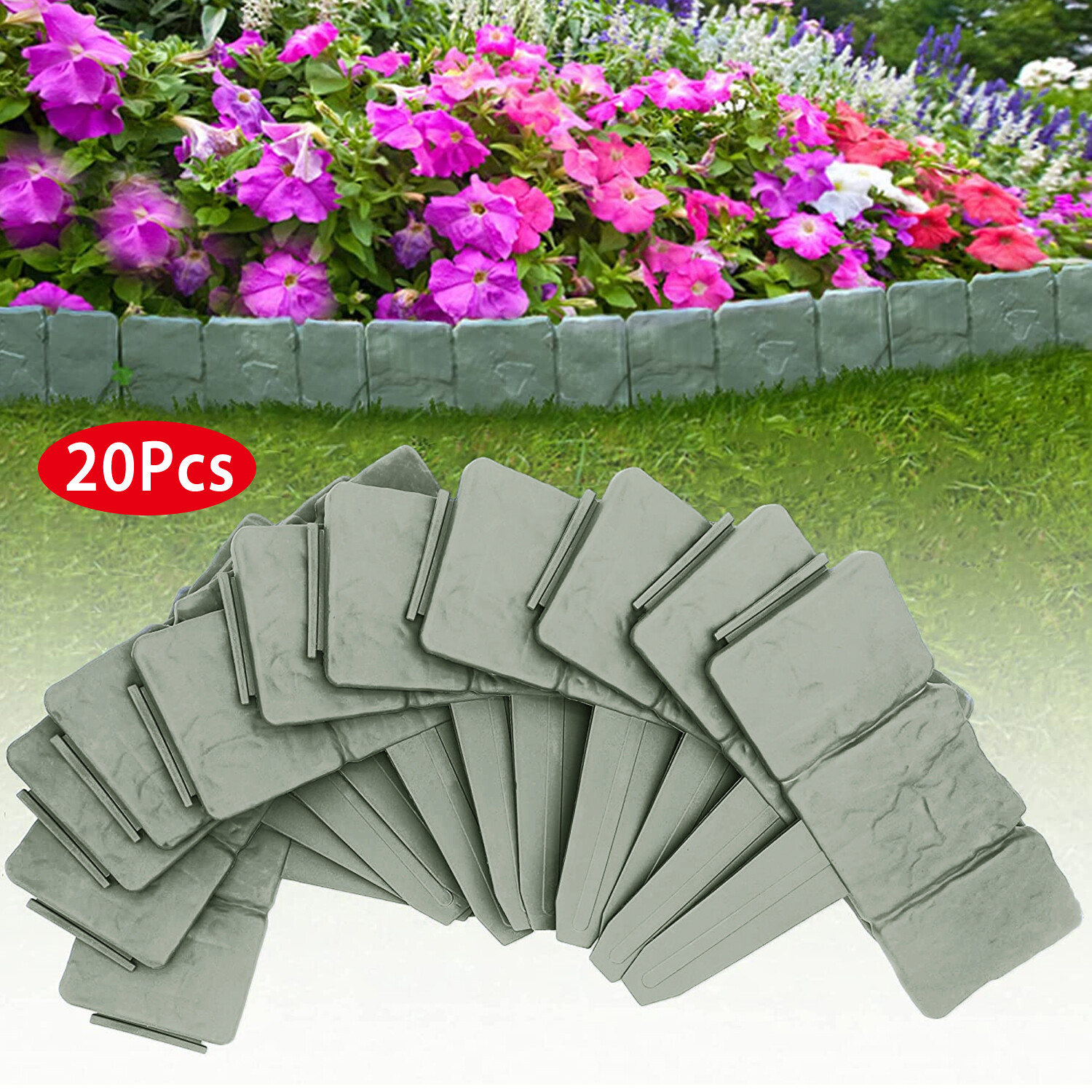 100pcs Garden Plastic Stone Edging Outdoor Landscape Decorative Border