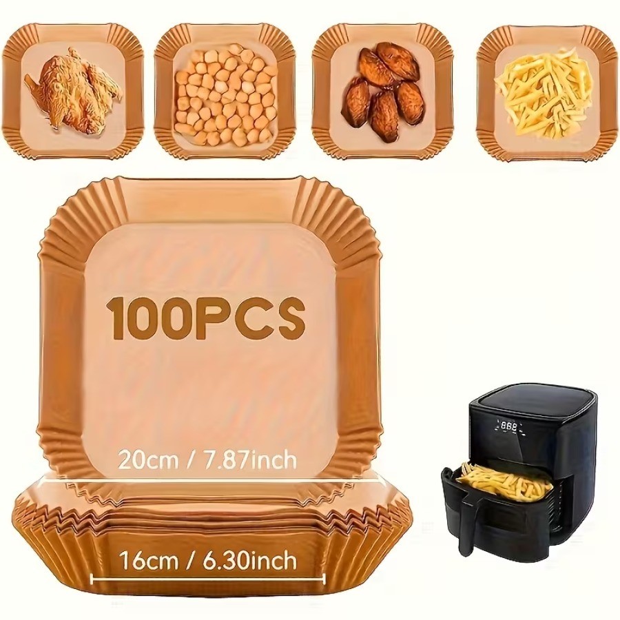 100 Pack Non-Stick Air Fryer Disposable Non-stick Baking Parchment Paper Liners