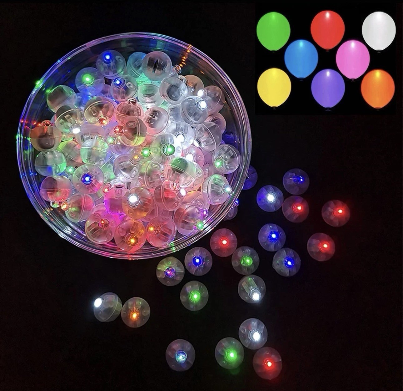100Pcs Multicolor LED Balloon Lights, Rainbow-Colored round LED Flash Mini Ball