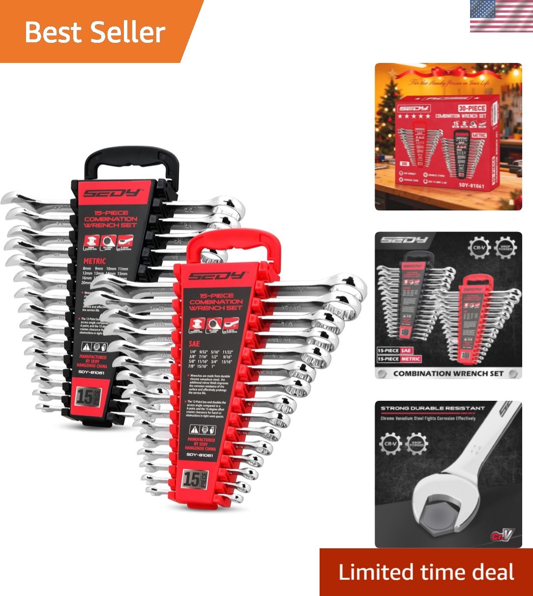 30-Piece Combination Wrench Set – Open End Wrench Set with Organizer Professi…