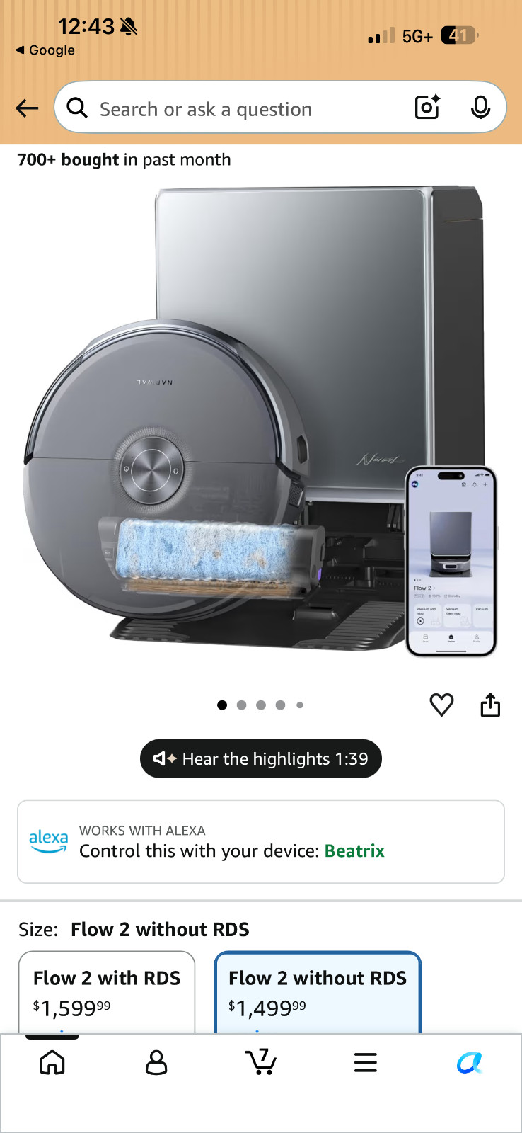NARWAL Flow 2 Robot Vacuum and Mop Combo, 31,000Pa Suction, FlowWash Self-Clean