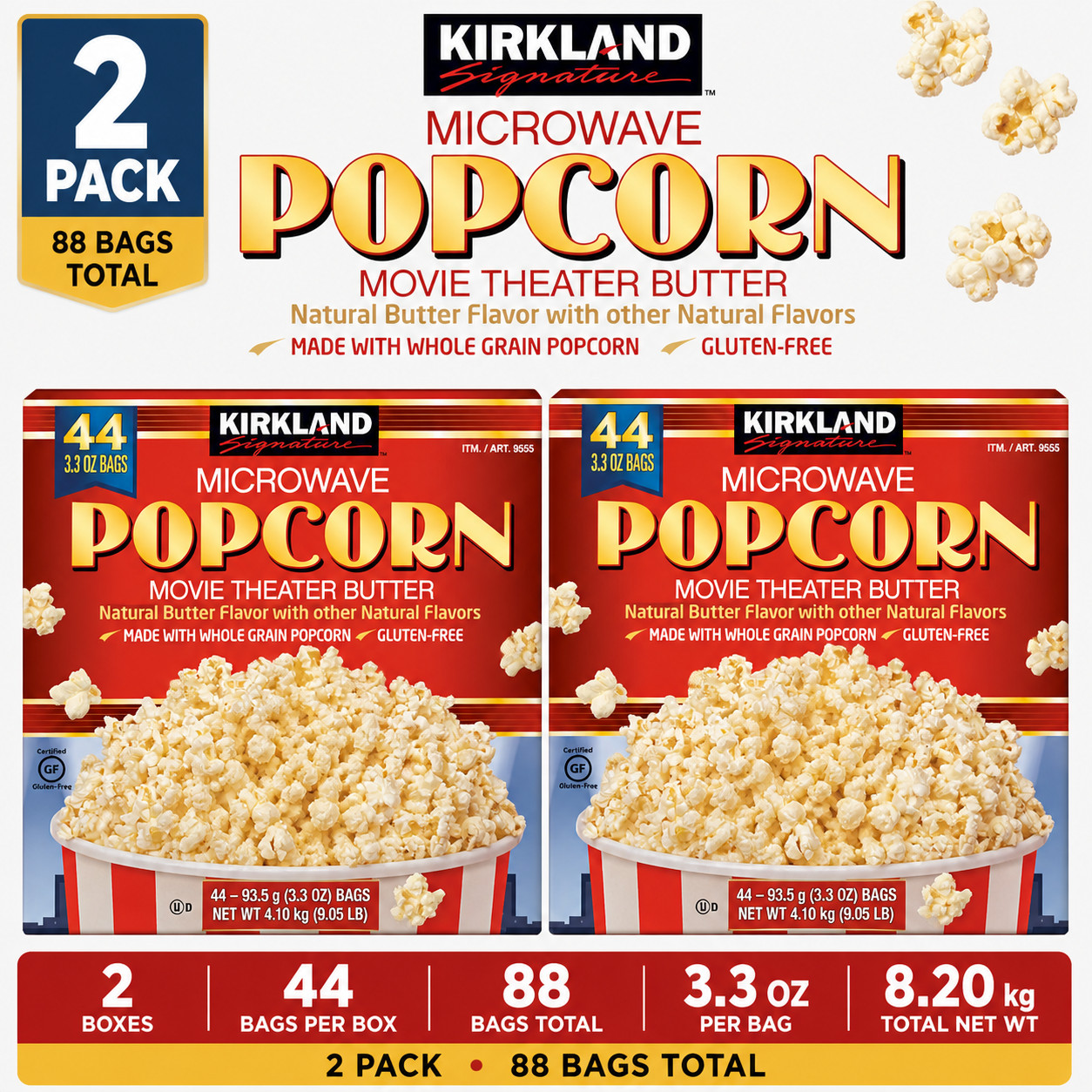 2-Pack Kirkland Signature Microwave Popcorn, 3.3 oz, 44-count
