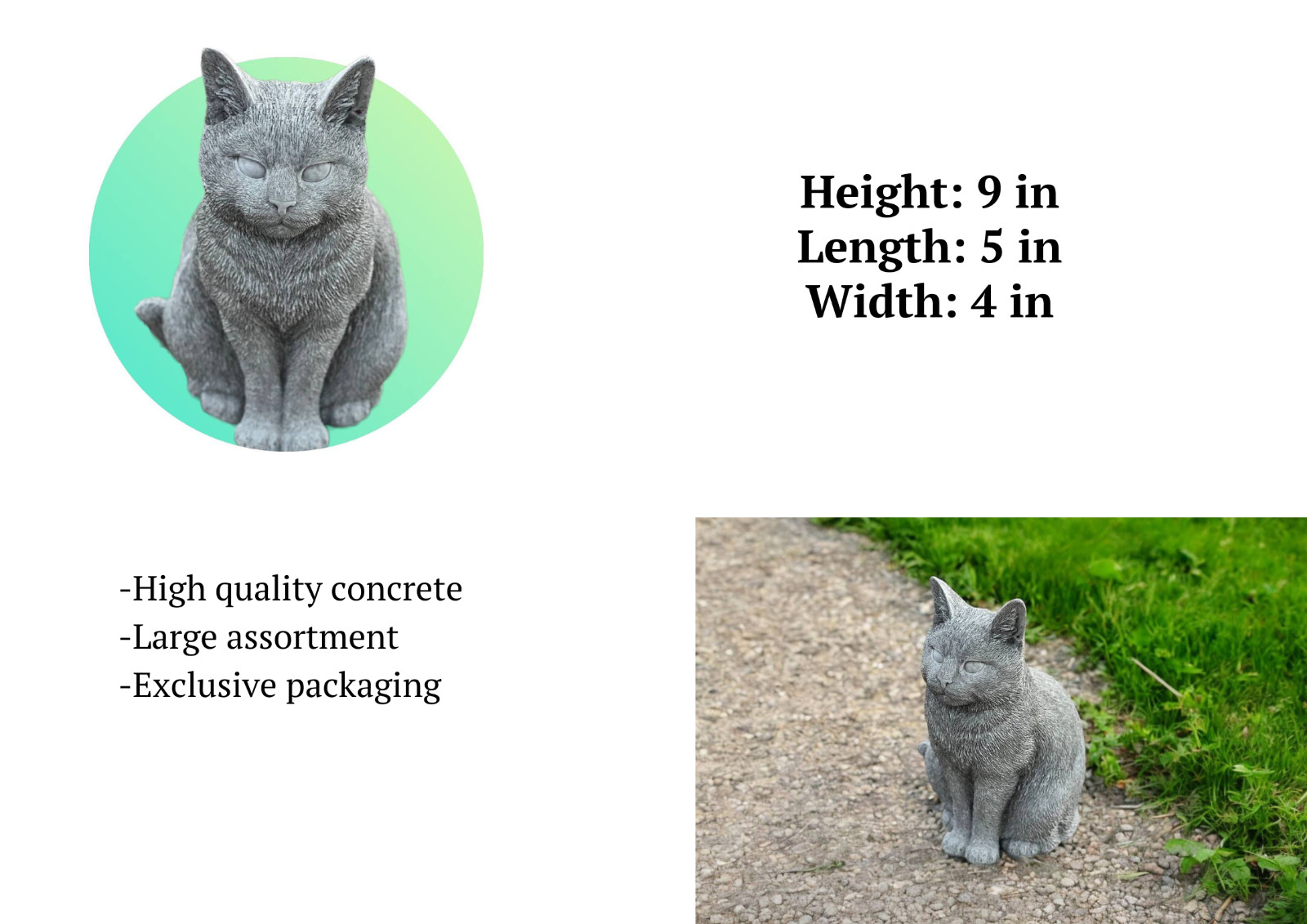 Cat Garden Statue Concrete Outdoor Decor Sitting Cat Sculpture Pet Lover Gift