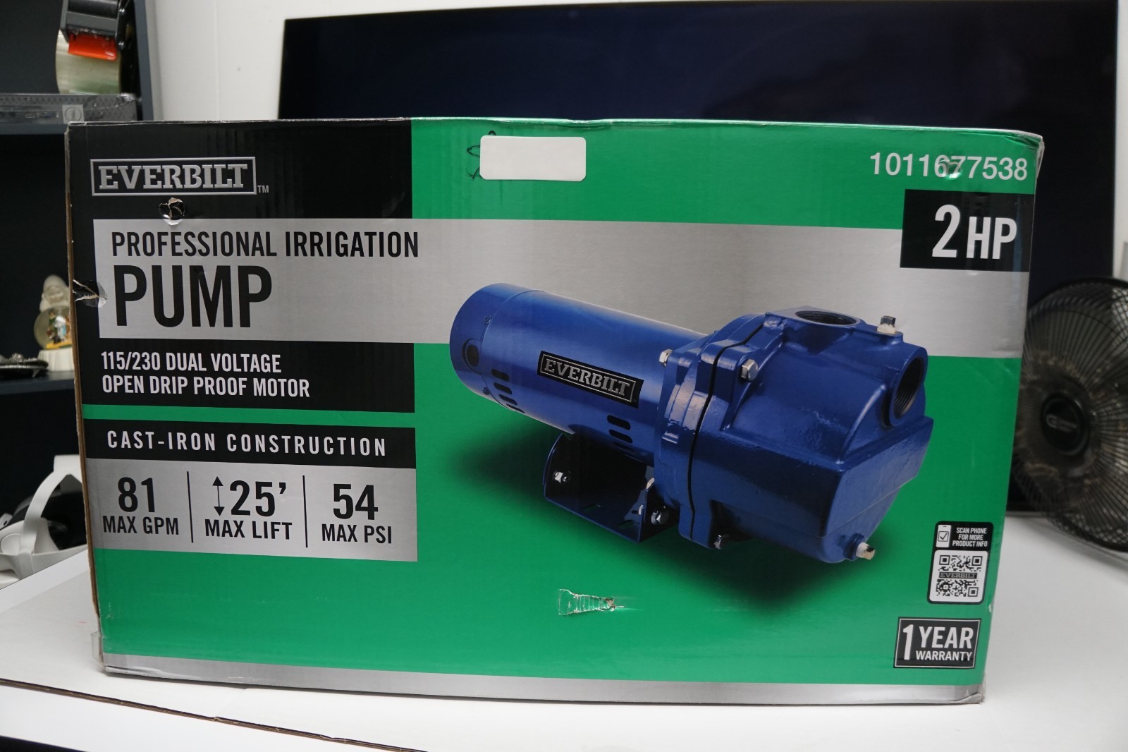 Everbilt Professional Irrigation Pump Cast Iron 2 HP Dual Voltage, NEW OB