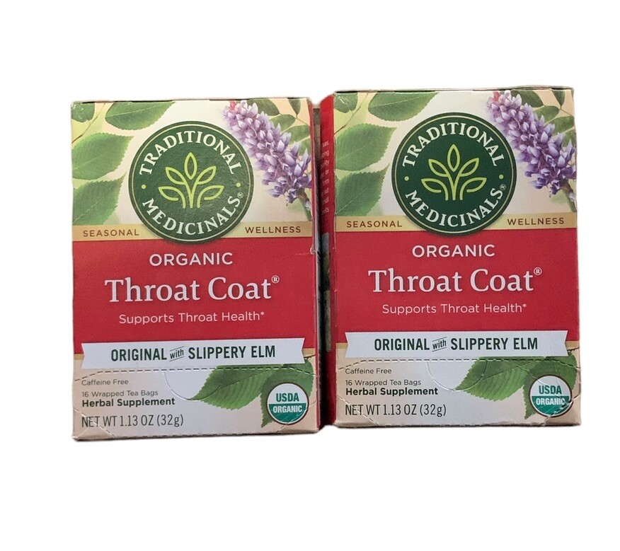 2x Traditional Medicinals Throat Coat ORIGINAL With SLIPPERY ELM 1.13oz 01/2025