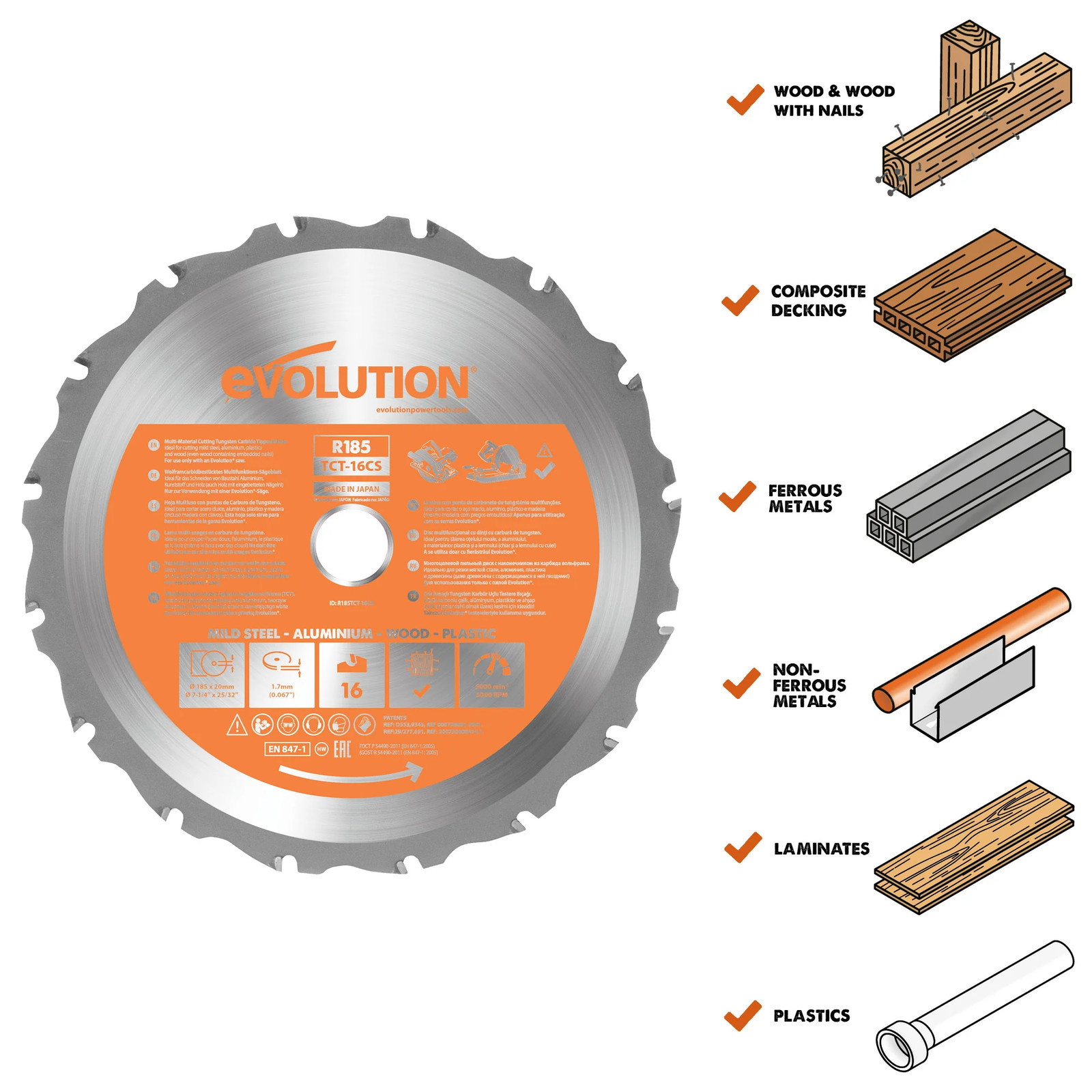 Evolution RAGEBLADE Multi-Material Cutting Saw Blade, 7-1/4 Inch x 20-Tooth