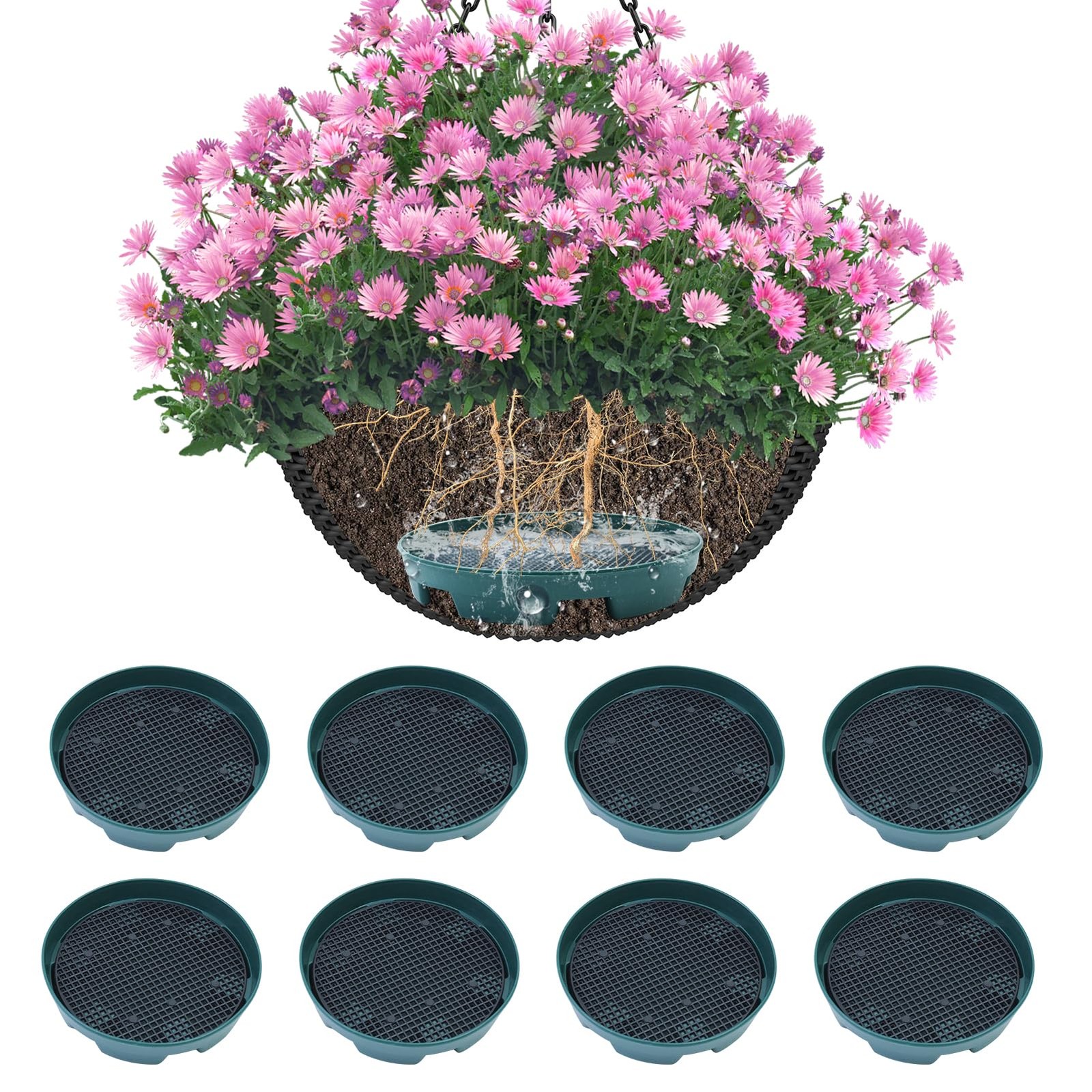 8 Set 8.26 Inch Hanging Basket Insert 3 in 1 Plant Saucer Drip Pan Tray