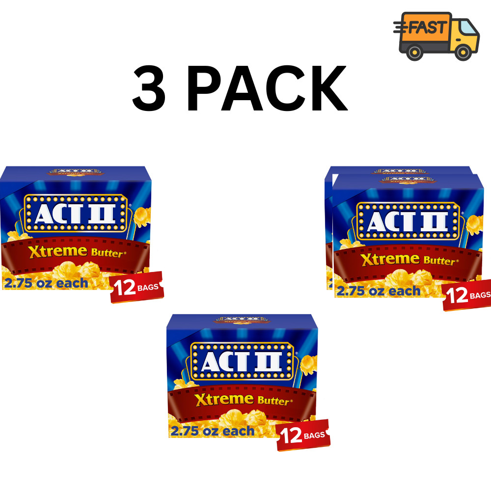 ACT II Xtreme Butter Lovers Microwave Popcorn 36 Count 2.75 oz Bulk Pack