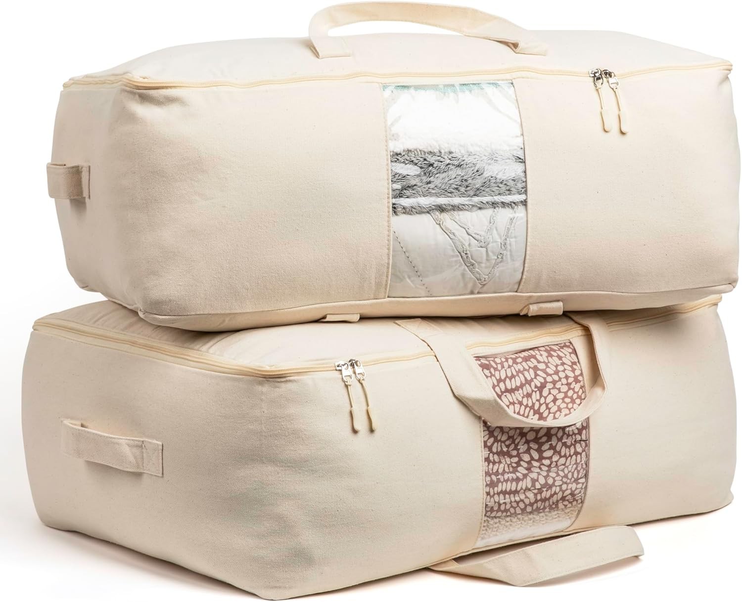 Soft Canvas Storage Bags with Zipper. Thick Breathable, 2pc King/Queen Comforter