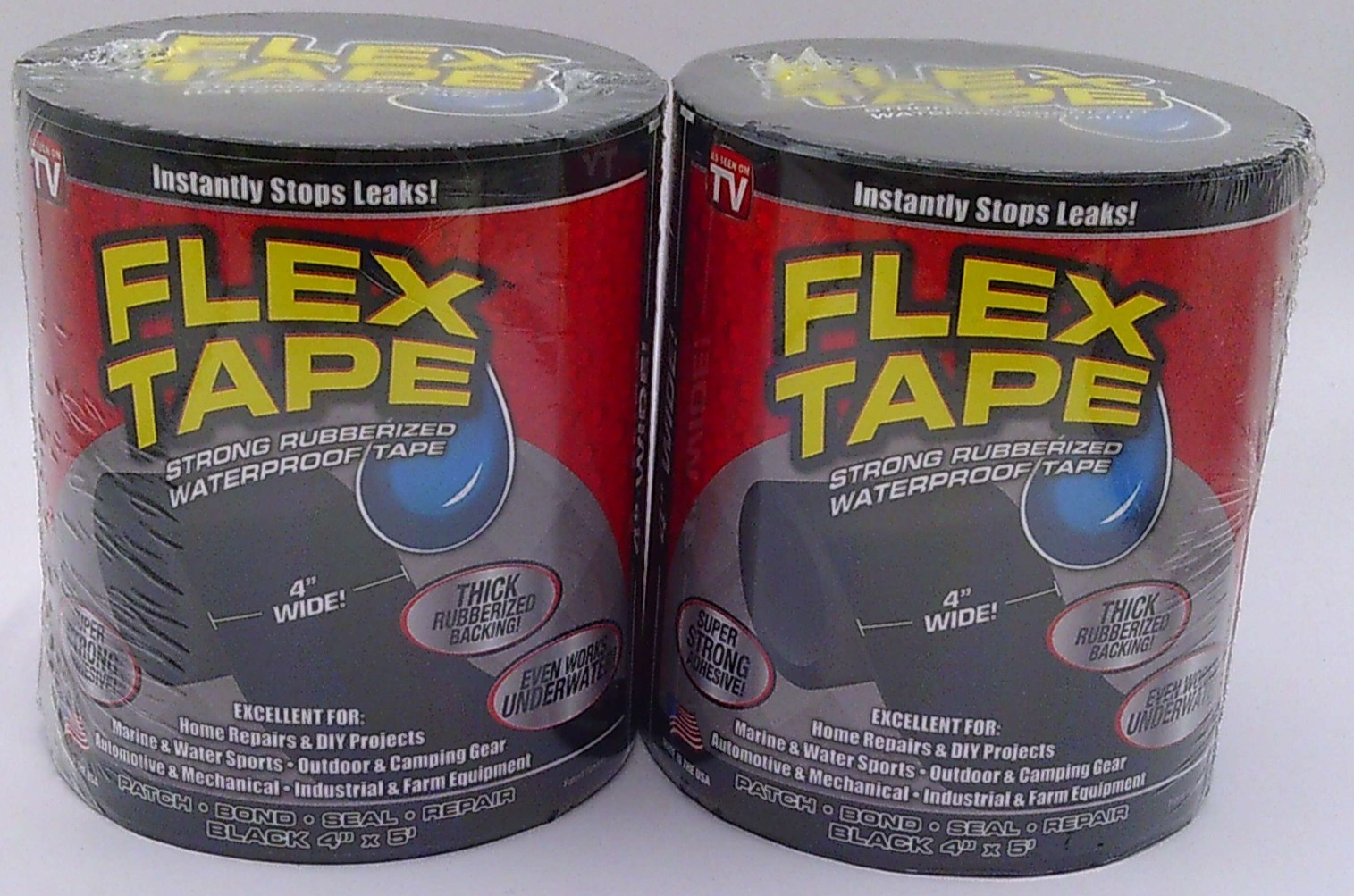 (PACK OF 2) Flex Tape, BLACK Thick Flexible Rubberized Waterproof Tape 4″X5′