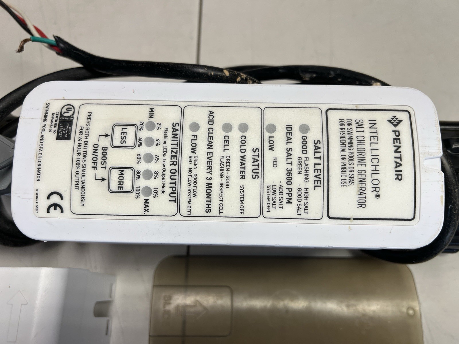Pentair Intellichlor IC40 Salt Cell Chlorine Generator PN# 520555 For Parts Only
