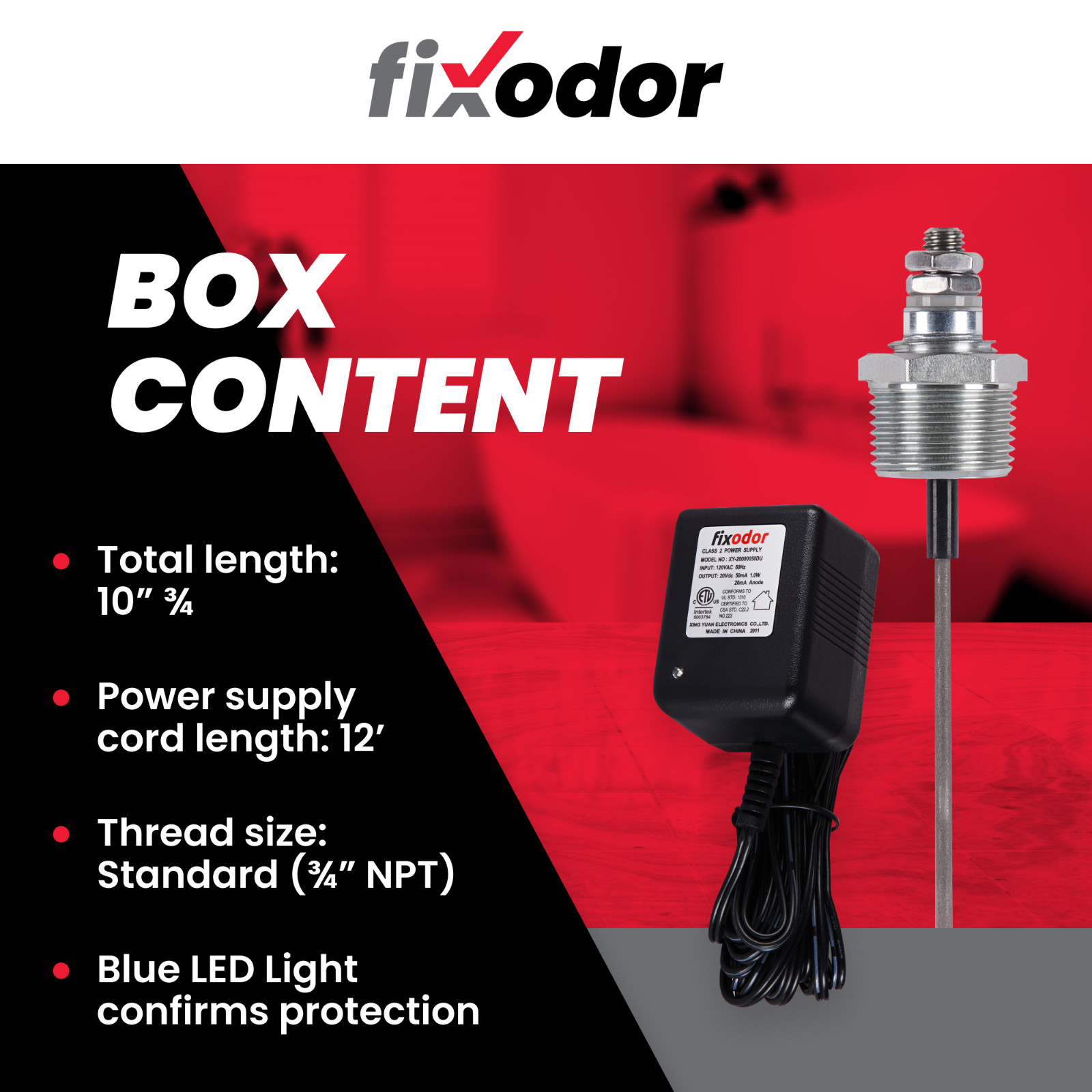 FIXODOR Powered Anode Rod for Water Heater – Stops Rotten Egg Smell in 24 hours