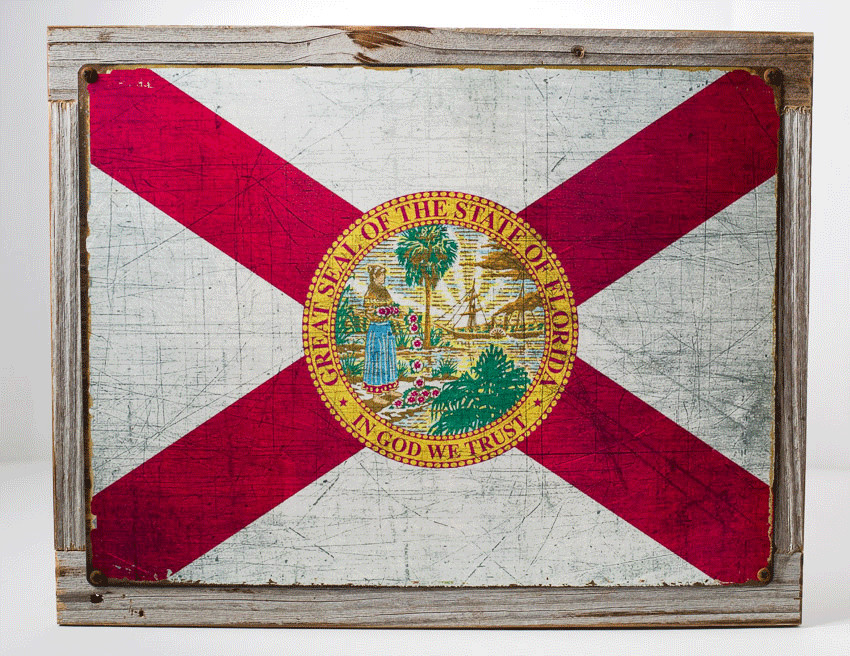 Florida State Flag Metal Sign Framed on Rustic Wood, Americana, Rustic Décor