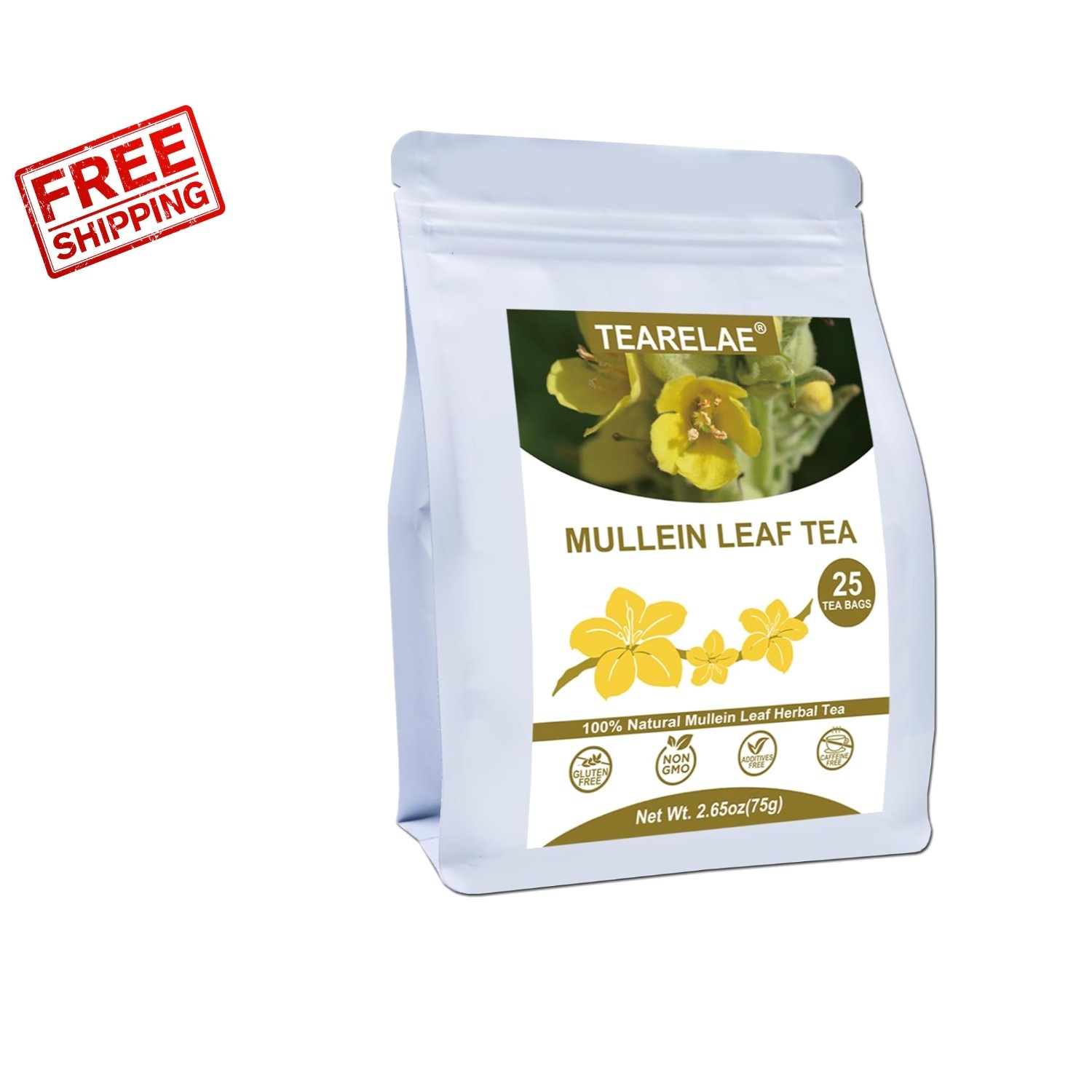 100% Pure Mullein Tea Bags – Caffeine-Free Herbal Brew for Lung Health