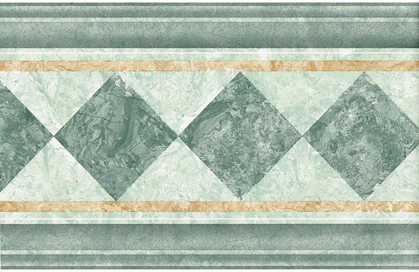 Contemporary Modern GREEN Marble Diamond Tile Gold Stripe Wall paper Border